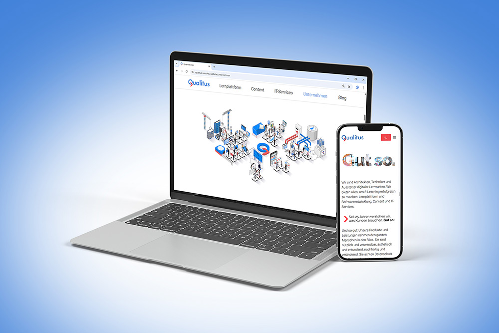 Darstellung eines Laptops und eines Smartphones mit der neuen Qualitus-Webseite