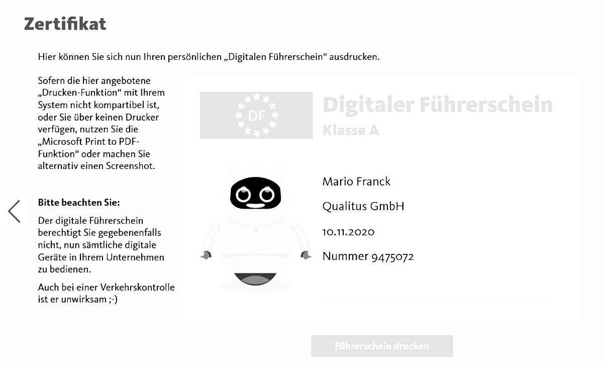 Der Digitale Führerschein von Qualitus ist da.